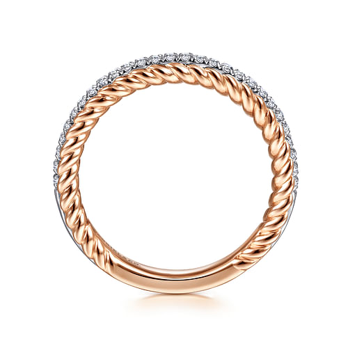 14K White-Rose Gold Diamond Matching Wedding Band