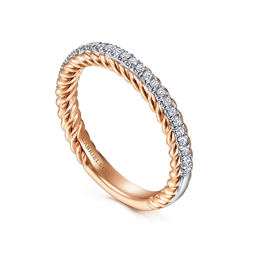 14K White-Rose Gold Diamond Matching Wedding Band