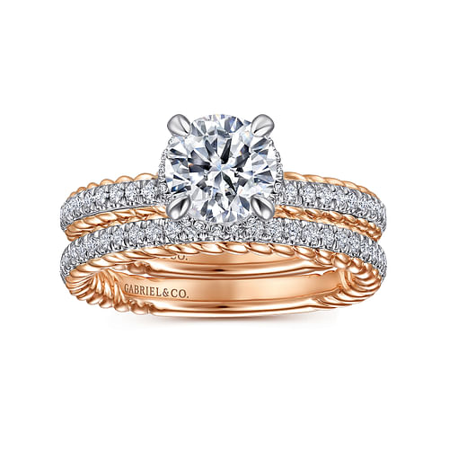 14K White-Rose Gold Diamond Matching Wedding Band