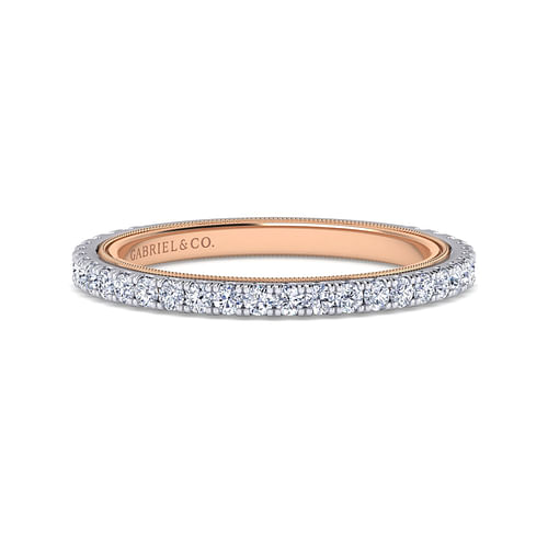 14K White-Rose Gold Diamond Matching Wedding Band