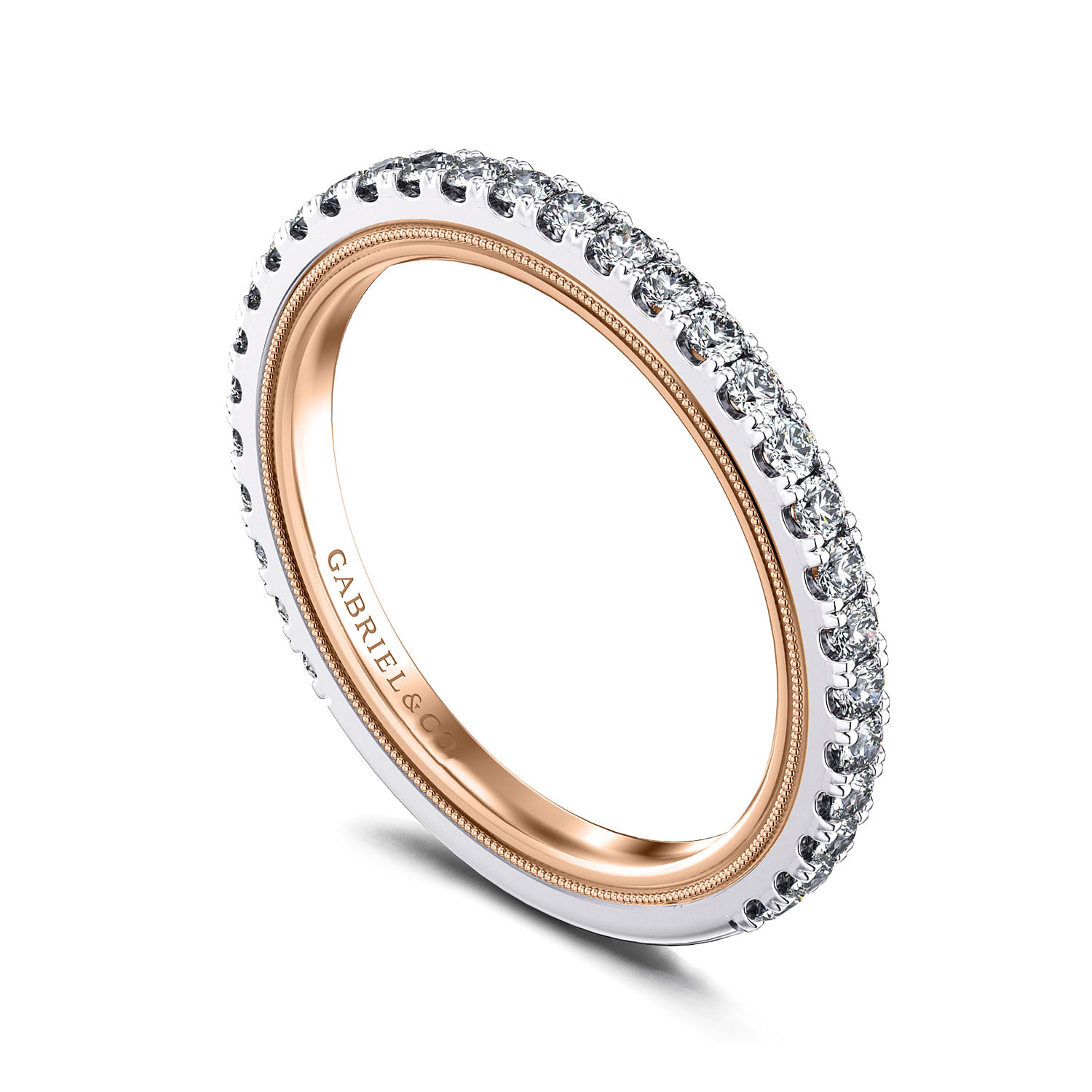 14K White-Rose Gold Diamond Matching Wedding Band