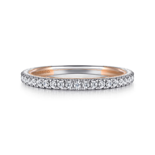 14K White-Rose Gold Diamond Matching Wedding Band
