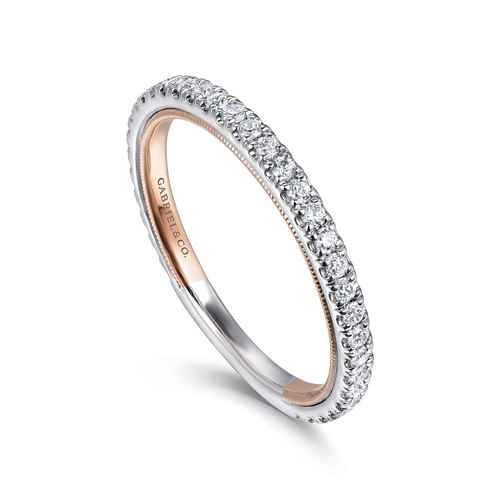 14K White-Rose Gold Diamond Matching Wedding Band