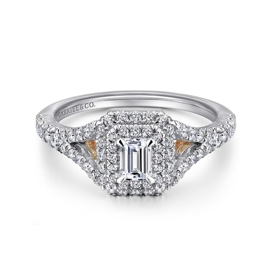 Gabriel - 14K White-Rose Gold Emerald Cut Complete Diamond Engagement Ring