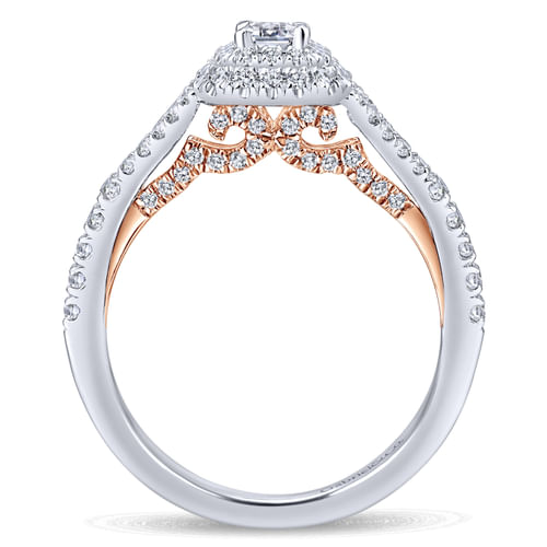 14K White-Rose Gold Emerald Cut Complete Diamond Engagement Ring
