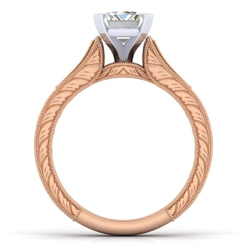 14K White-Rose Gold Emerald Cut Diamond Channel Set Engagement Ring