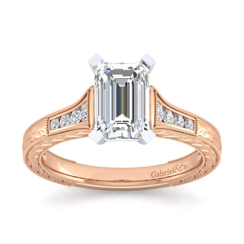 14K White-Rose Gold Emerald Cut Diamond Channel Set Engagement Ring