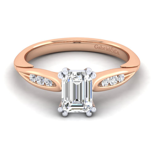 14K White-Rose Gold Emerald Cut Diamond Channel Set Engagement Ring