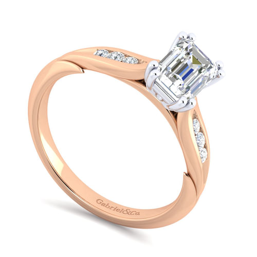 14K White-Rose Gold Emerald Cut Diamond Channel Set Engagement Ring