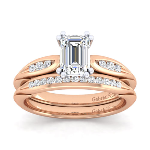 14K White-Rose Gold Emerald Cut Diamond Channel Set Engagement Ring