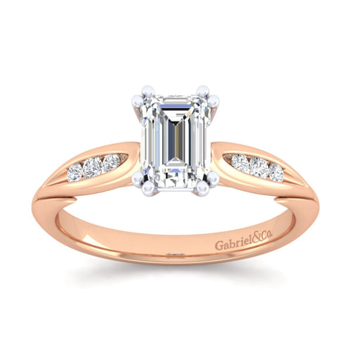 14K White-Rose Gold Emerald Cut Diamond Channel Set Engagement Ring
