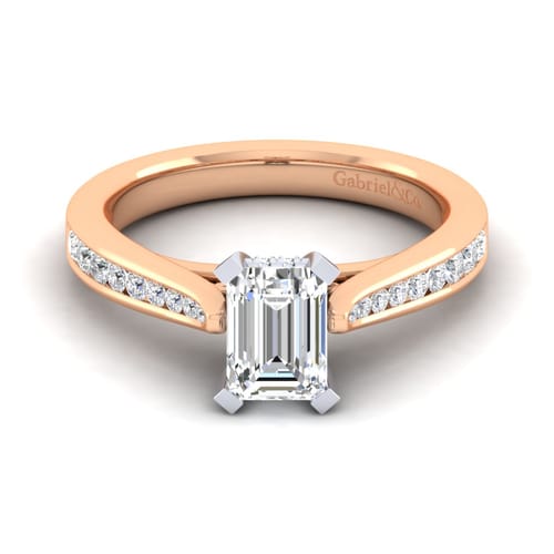14K White-Rose Gold Emerald Cut Diamond Channel Set Engagement Ring 14K White-Rose Gold Emerald Cut Diamond Channel Set Engagement Ring