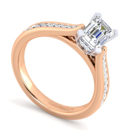 14K White-Rose Gold Emerald Cut Diamond Channel Set Engagement Ring 14K White-Rose Gold Emerald Cut Diamond Channel Set Engagement Ring