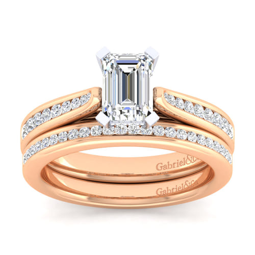 14K White-Rose Gold Emerald Cut Diamond Channel Set Engagement Ring 14K White-Rose Gold Emerald Cut Diamond Channel Set Engagement Ring