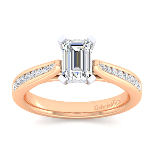 14K White-Rose Gold Emerald Cut Diamond Channel Set Engagement Ring 14K White-Rose Gold Emerald Cut Diamond Channel Set Engagement Ring