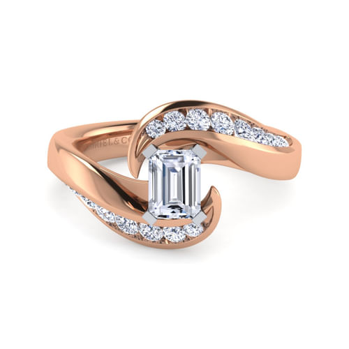 14K White-Rose Gold Emerald Cut Diamond Channel Set Engagement Ring