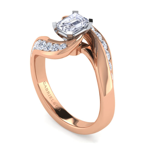 14K White-Rose Gold Emerald Cut Diamond Channel Set Engagement Ring