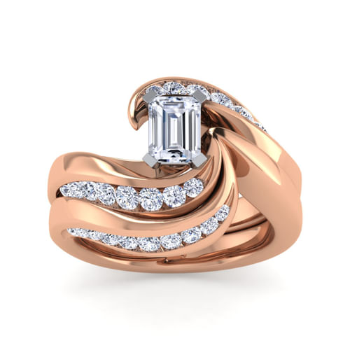 14K White-Rose Gold Emerald Cut Diamond Channel Set Engagement Ring