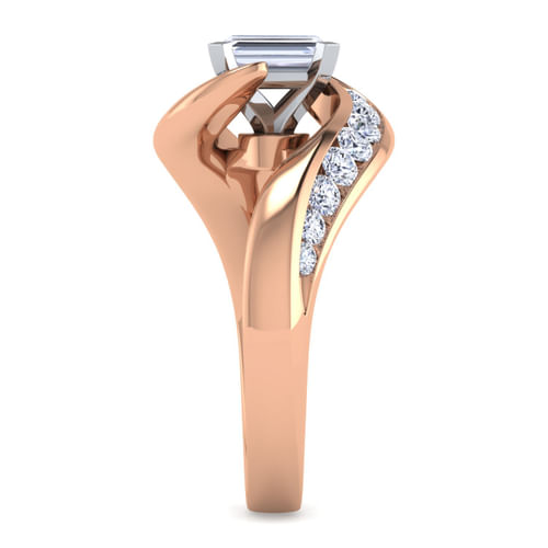 14K White-Rose Gold Emerald Cut Diamond Channel Set Engagement Ring
