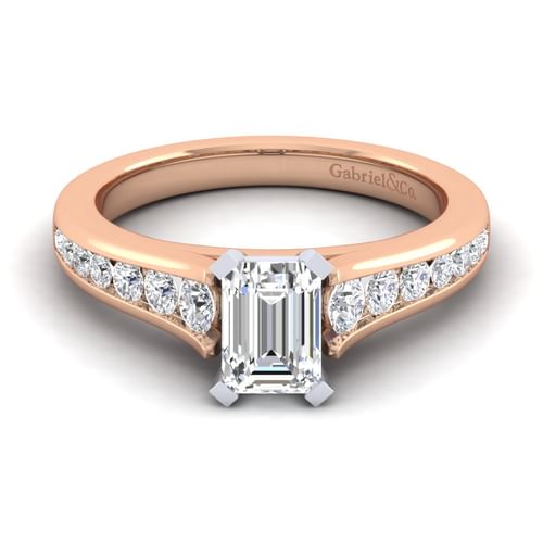 14K White-Rose Gold Emerald Cut Diamond Channel Set Engagement Ring