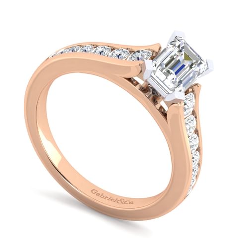 14K White-Rose Gold Emerald Cut Diamond Channel Set Engagement Ring