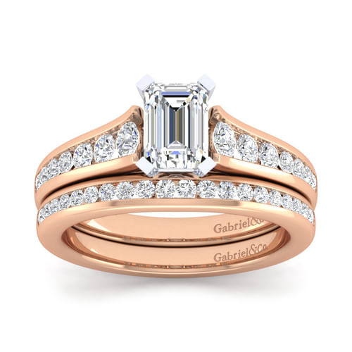 14K White-Rose Gold Emerald Cut Diamond Channel Set Engagement Ring
