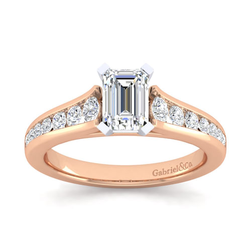 14K White-Rose Gold Emerald Cut Diamond Channel Set Engagement Ring