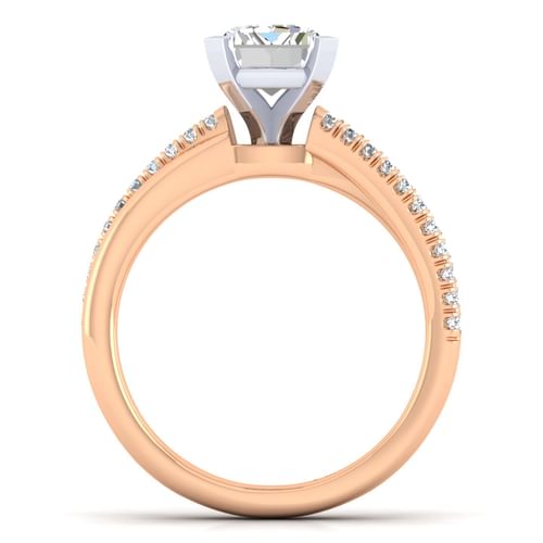 14K White-Rose Gold Emerald Cut Diamond Criss Cross Engagement Ring