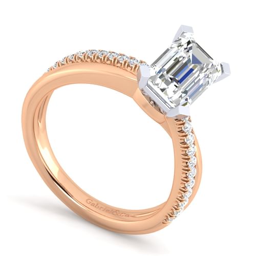 14K White-Rose Gold Emerald Cut Diamond Criss Cross Engagement Ring