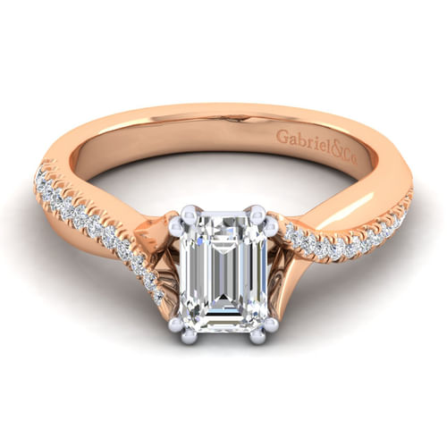 14K White-Rose Gold Emerald Cut Diamond Engagement Ring