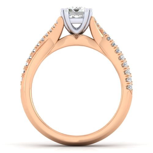 14K White-Rose Gold Emerald Cut Diamond Engagement Ring