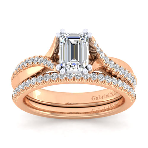 14K White-Rose Gold Emerald Cut Diamond Engagement Ring