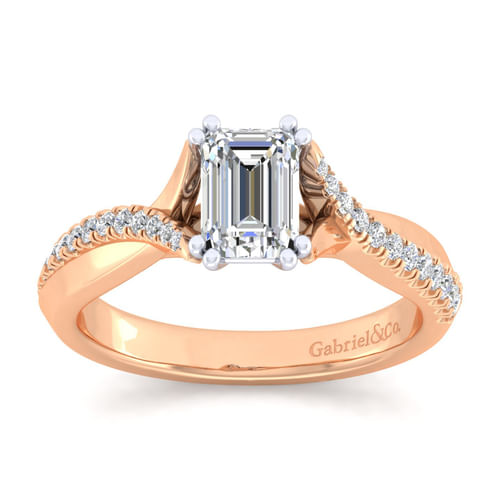 14K White-Rose Gold Emerald Cut Diamond Engagement Ring