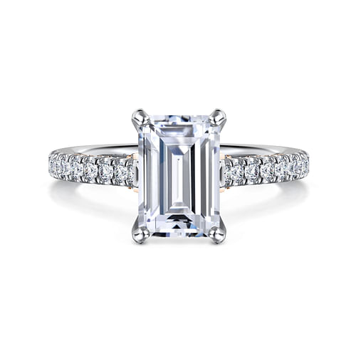 14K White-Rose Gold Emerald Cut Diamond Engagement Ring