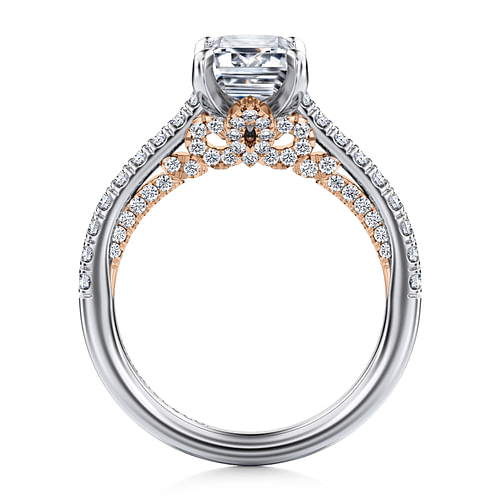 14K White-Rose Gold Emerald Cut Diamond Engagement Ring