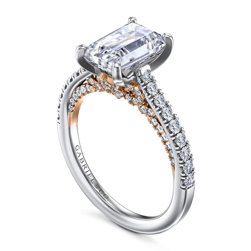 14K White-Rose Gold Emerald Cut Diamond Engagement Ring