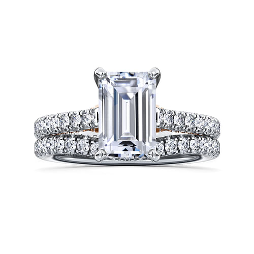 14K White-Rose Gold Emerald Cut Diamond Engagement Ring