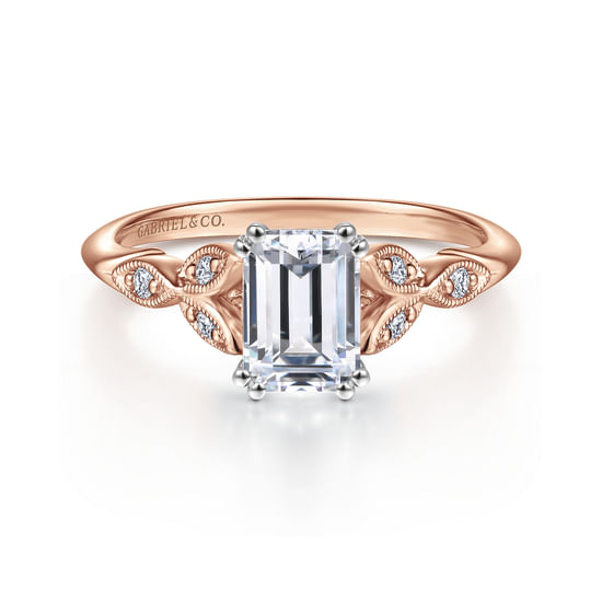 Gabriel - 14K White-Rose Gold Emerald Cut Diamond Engagement Ring