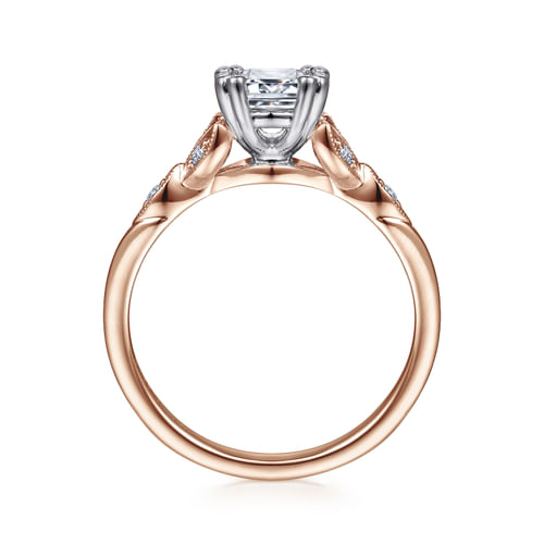 14K White-Rose Gold Emerald Cut Diamond Engagement Ring