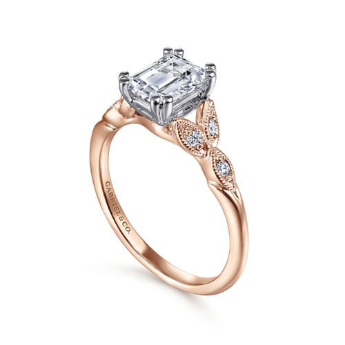 14K White-Rose Gold Emerald Cut Diamond Engagement Ring