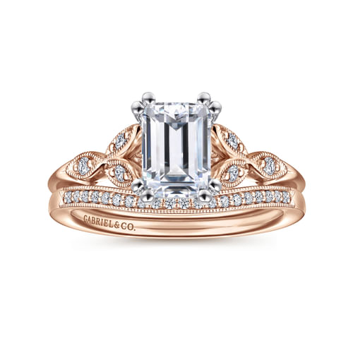 14K White-Rose Gold Emerald Cut Diamond Engagement Ring