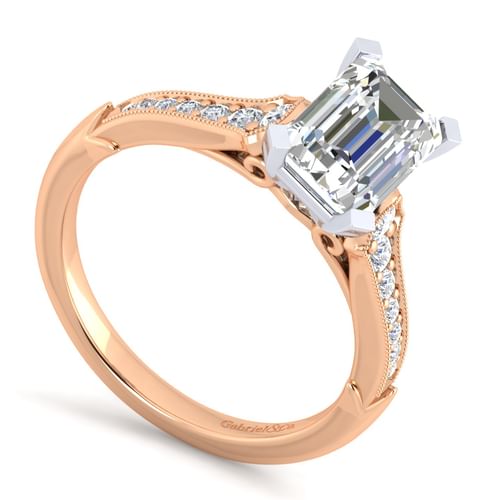 14K White-Rose Gold Emerald Cut Diamond Engagement Ring
