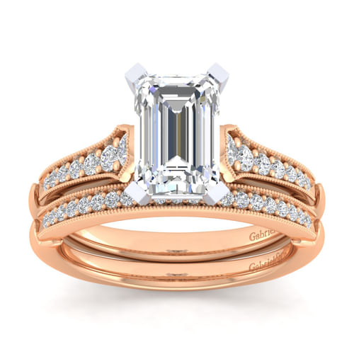 14K White-Rose Gold Emerald Cut Diamond Engagement Ring