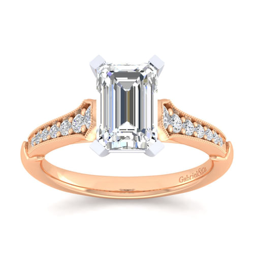 14K White-Rose Gold Emerald Cut Diamond Engagement Ring