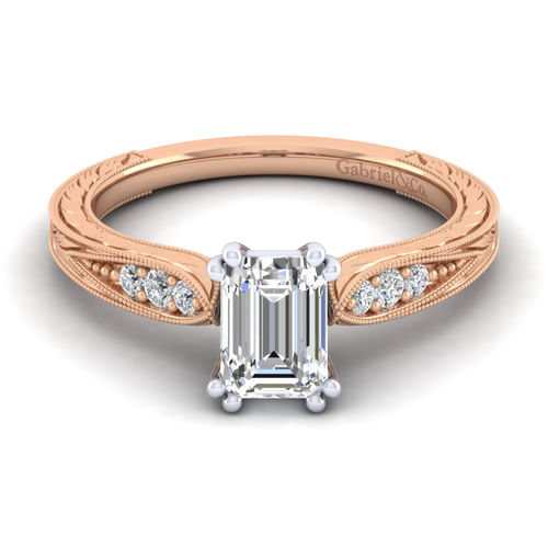 14K White-Rose Gold Emerald Cut Diamond Engagement Ring