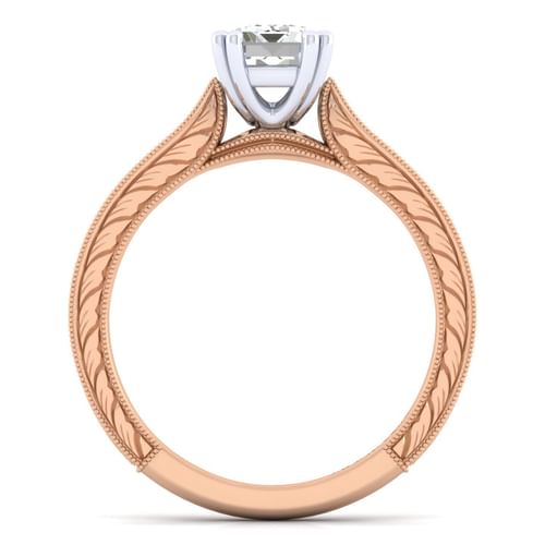 14K White-Rose Gold Emerald Cut Diamond Engagement Ring