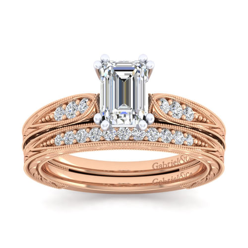 14K White-Rose Gold Emerald Cut Diamond Engagement Ring