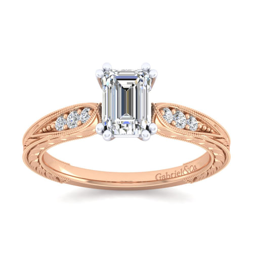 14K White-Rose Gold Emerald Cut Diamond Engagement Ring