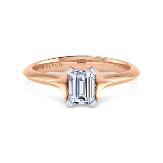Gabriel - 14K White-Rose Gold Emerald Cut Diamond Engagement Ring