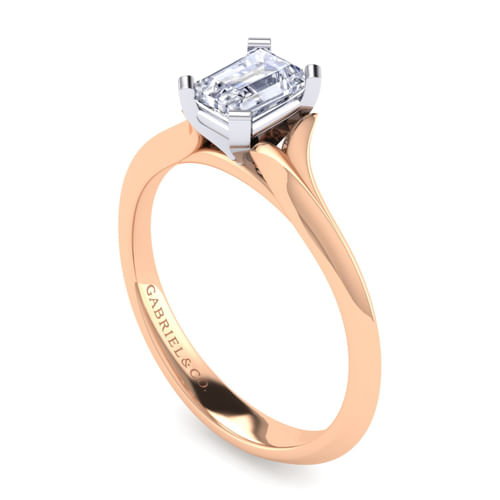 14K White-Rose Gold Emerald Cut Diamond Engagement Ring